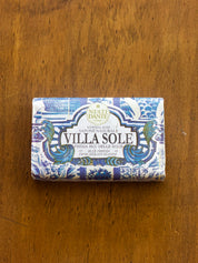 Nesti Dante Villa Sole Soap bar of soap with 'Villa Sole' packaging on a wooden surface