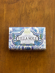 Nesti Dante Villa Sole Soap bar of soap with 'Villa Sole' packaging on a wooden surface