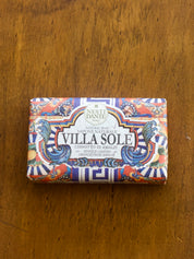 Nesti Dante Villa Sole Soap bar of soap with 'Villa Sole' packaging on a wooden surface