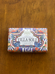 Nesti Dante Villa Sole Soap bar of soap with 'Villa Sole' packaging on a wooden surface