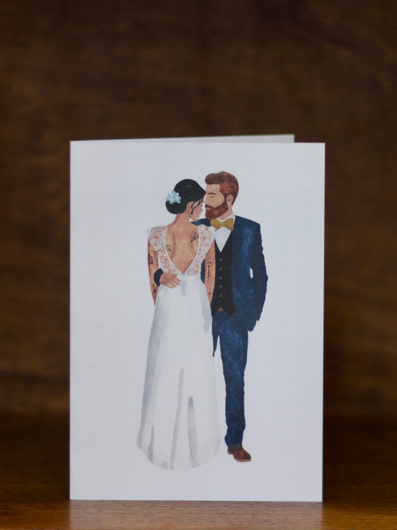 Wedding greeting cards with an illustration of a bride and groom on a white background