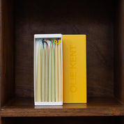 Olie Kent Beeswax Moodie Taper Candles with multi coloured wicks | Box of 14