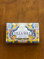 Nesti Dante Villa Sole Soap bar of soap with 'Villa Sole' packaging on a wooden surface