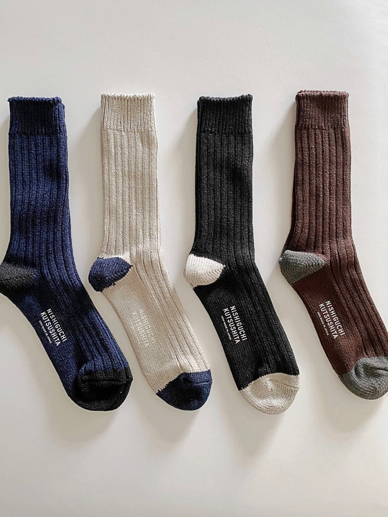 Nishiguchi Kutsushita Luxurious Cotton Ribbed Socks