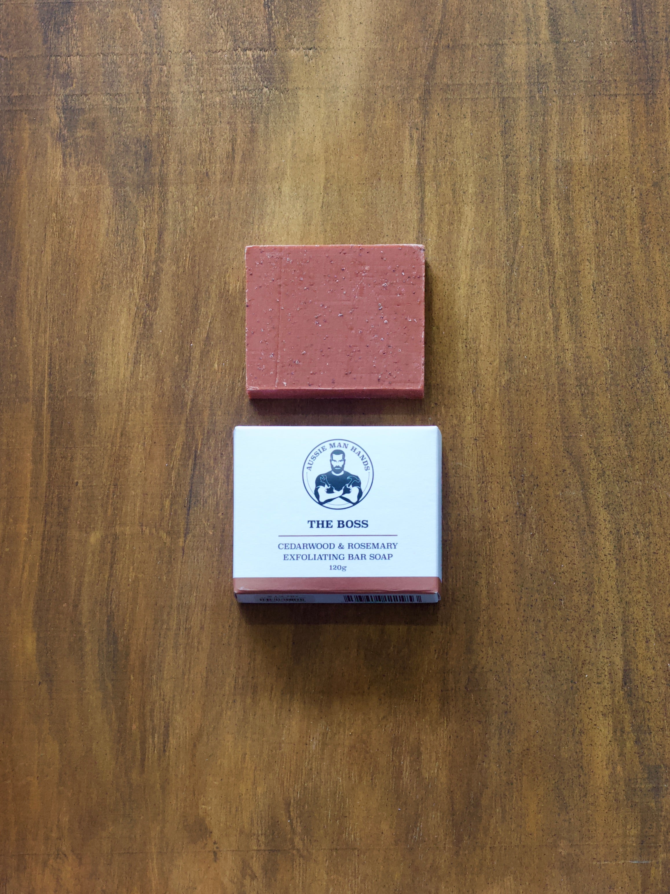 Aussie man hands exfoliating soap 'The Boss'